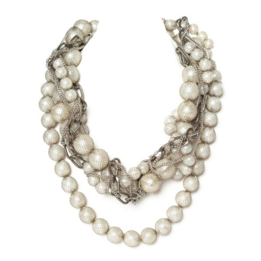 Robert Rodriquez large pearl & silver mesh convertible necklace. Choker or long